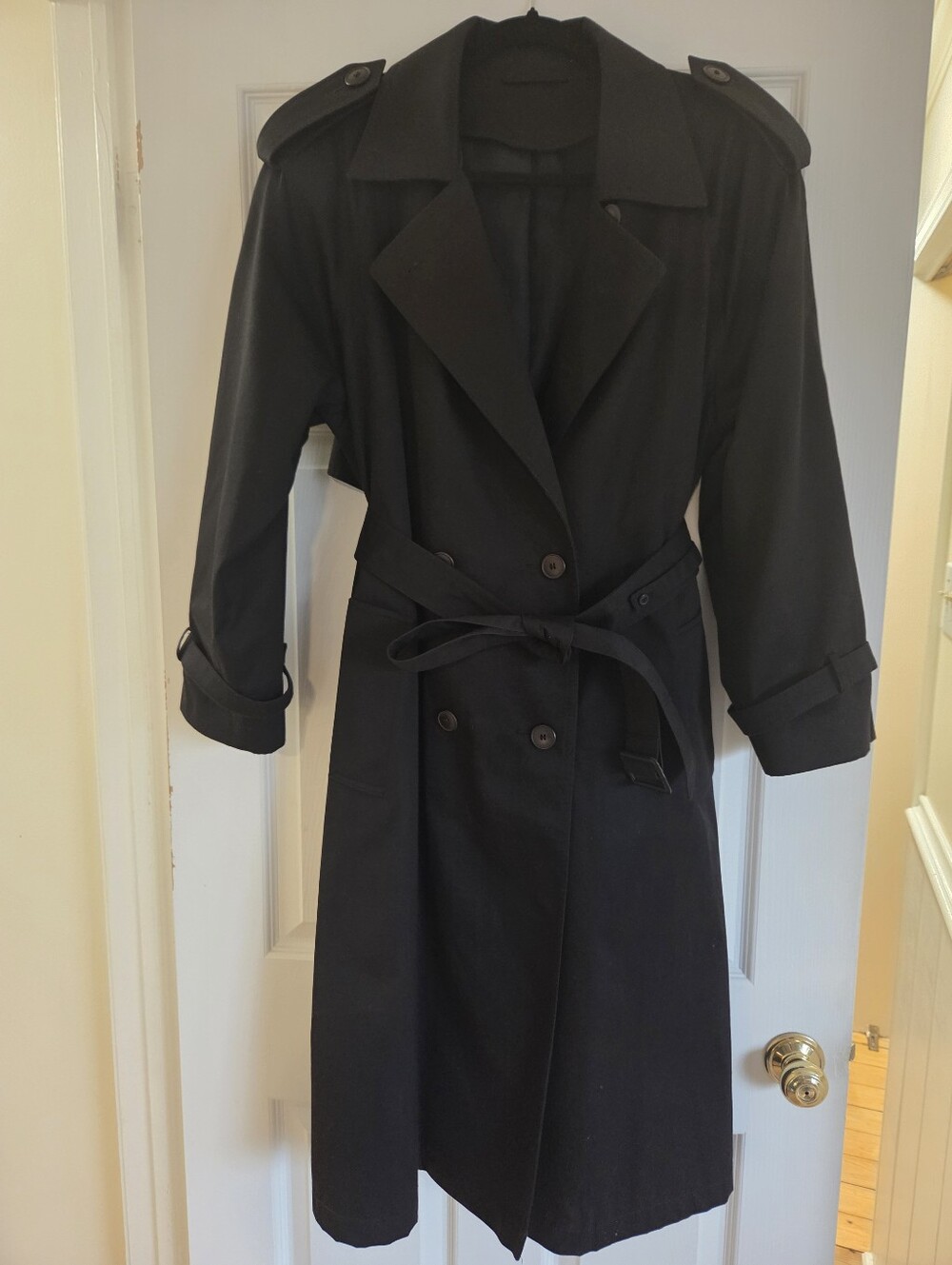 Women's Vintage Black Double-breasted Trench Coat 12P
